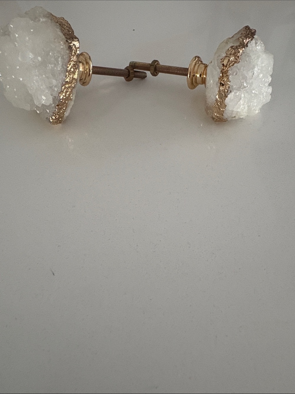 White Crystal Druzy Gold-Trim Stud Earrings - Women Jewelry